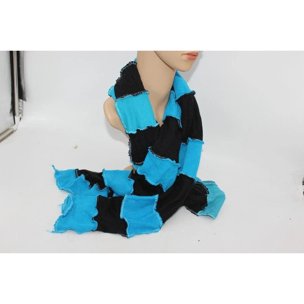 Scarf Upcycled Black Blue Sweaters Winter Carolina Panthers Apx 8' Long Handmade